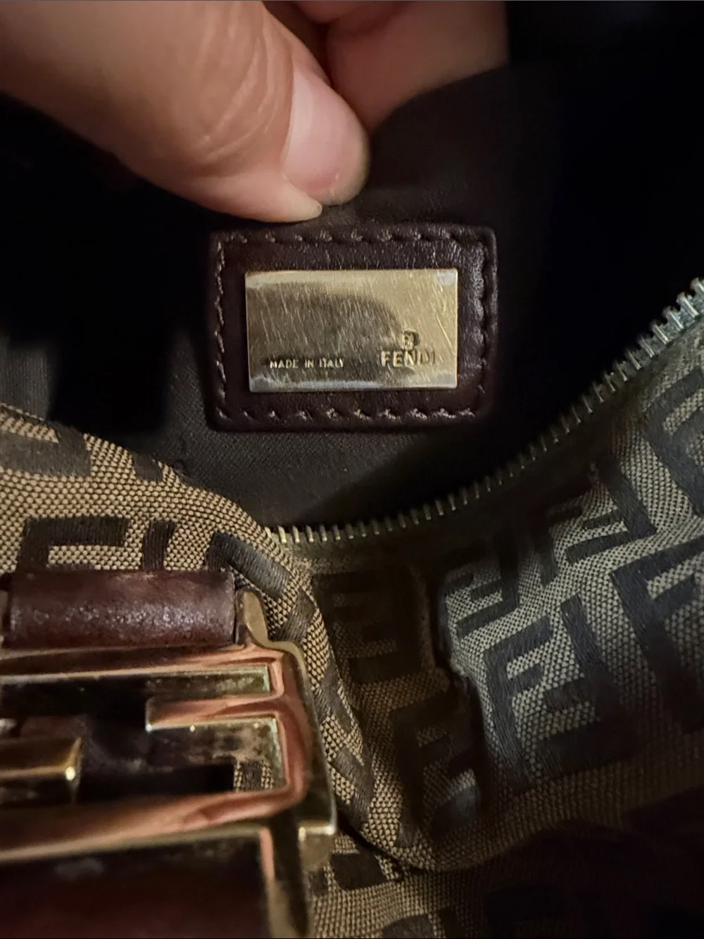 Fendi Brown Zucca Logo Canvas Satchel with Dark Brown Leather Trim